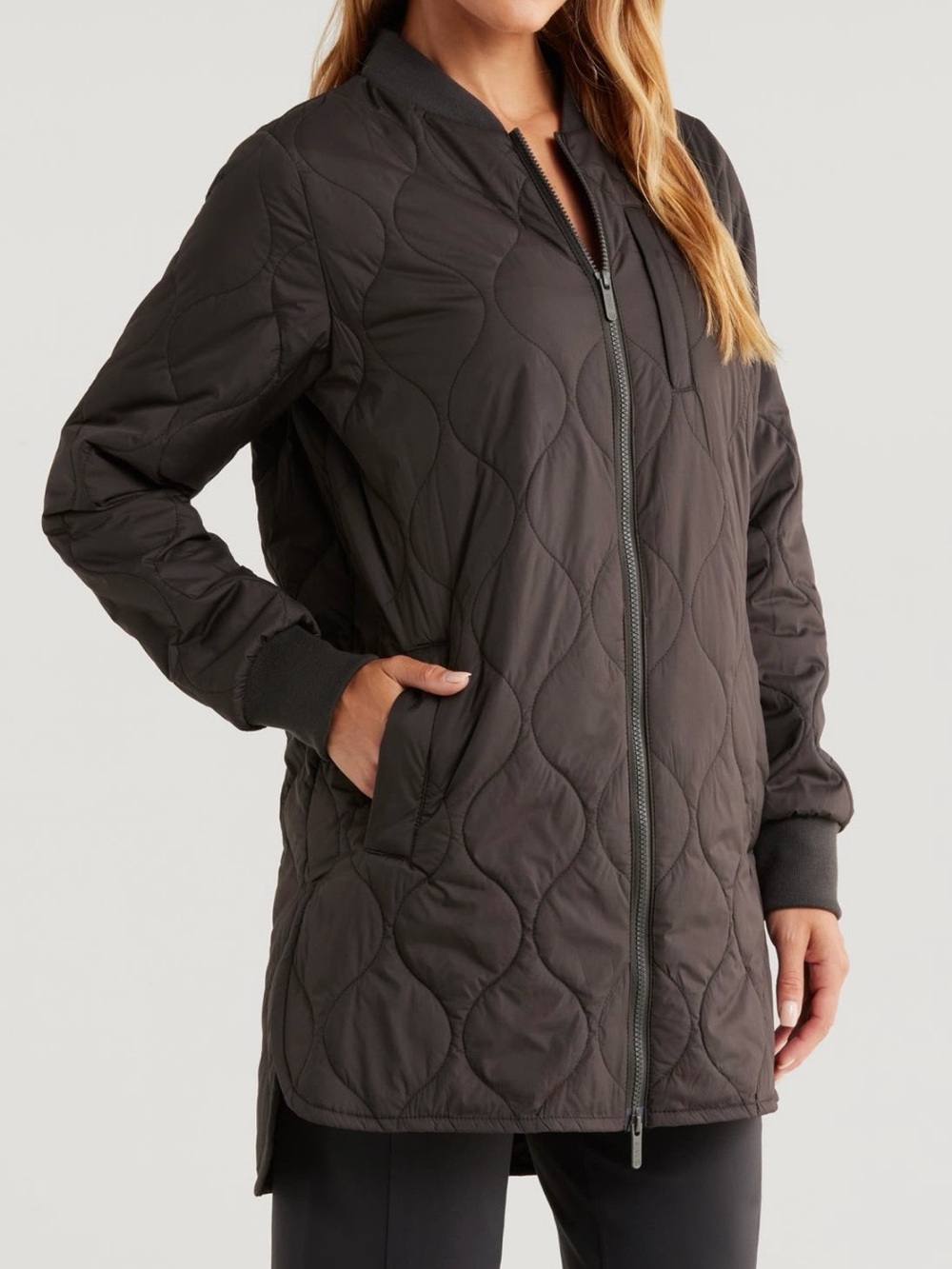 Zella Quilted Long Jacket - Black - Picture 3 of 4